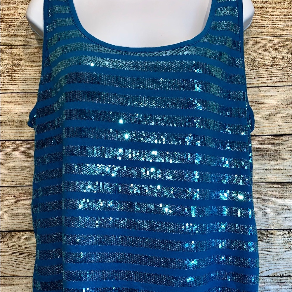 Lane Bryant Sequins Stripped Blue Tank Top 18/20